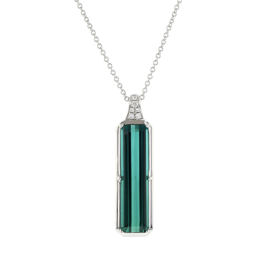 Green Tourmaline 14k White Gold Pendant with Diamonds
