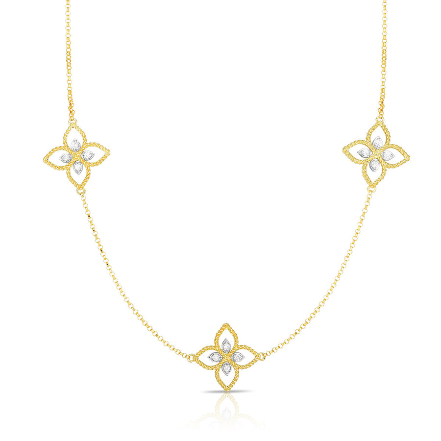 Diamond Princess Flower 3 Station Necklace