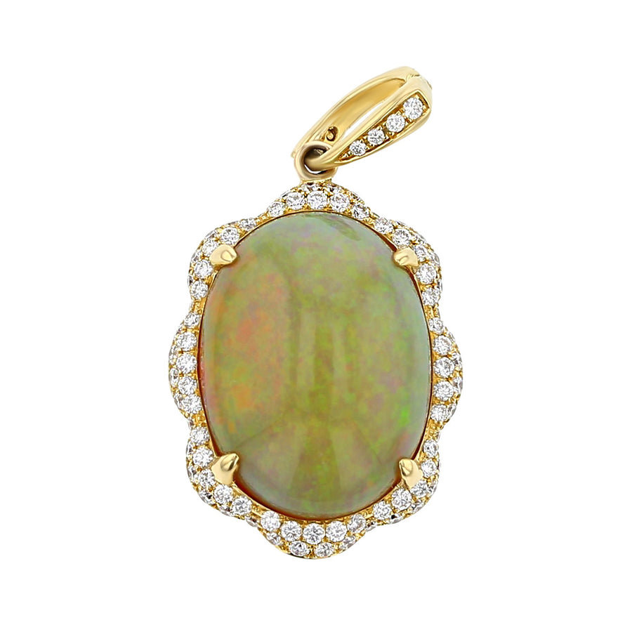 14K Yellow Gold Ethiopian Opal and Diamond Pendant