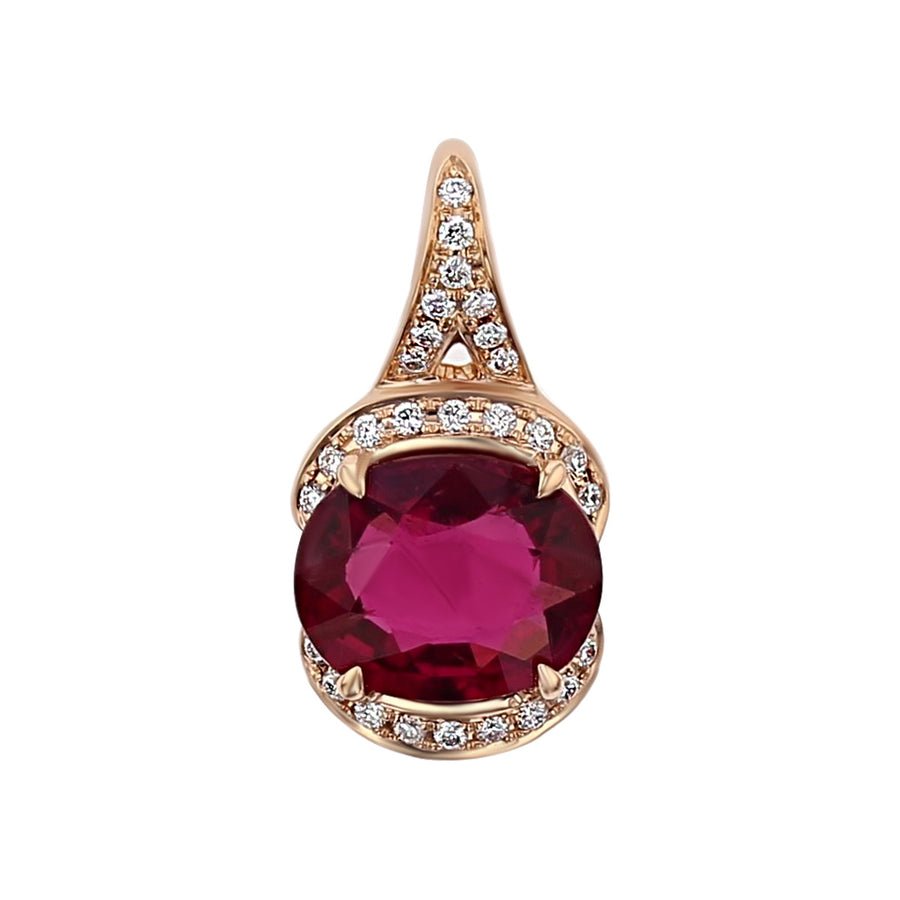 14K Rose Gold Rubellite and Diamond Pendant