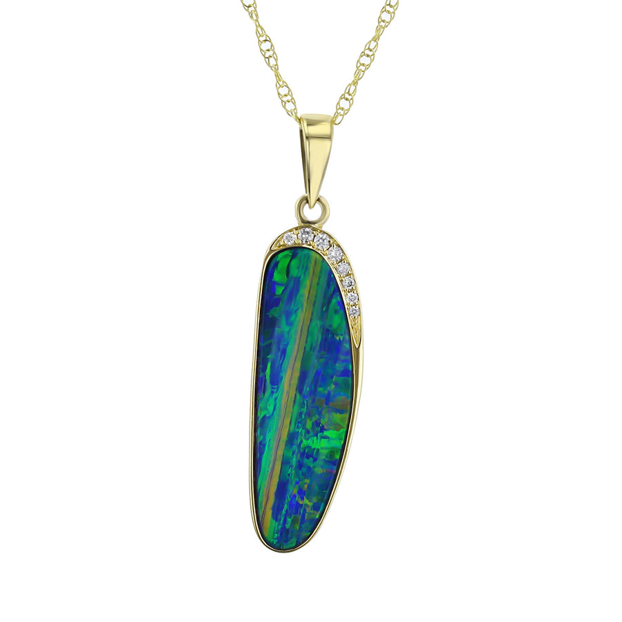 14K Yellow Gold Opal Pendant with Diamonds