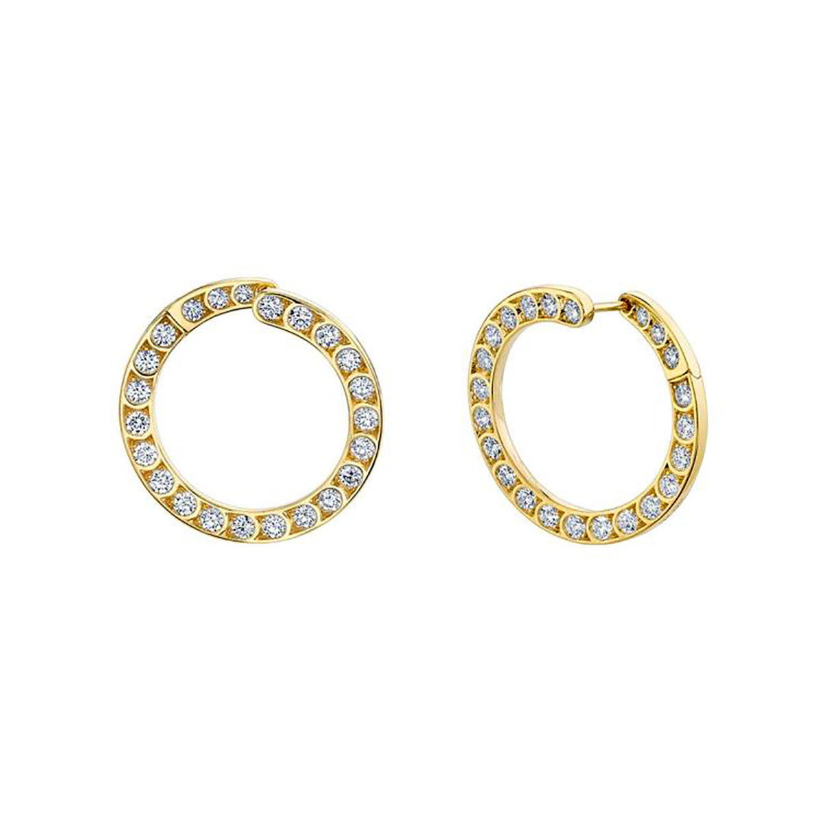 18K Yellow Gold Scallop Diamond Circle Earrings | Sylvan\'s Jewelers