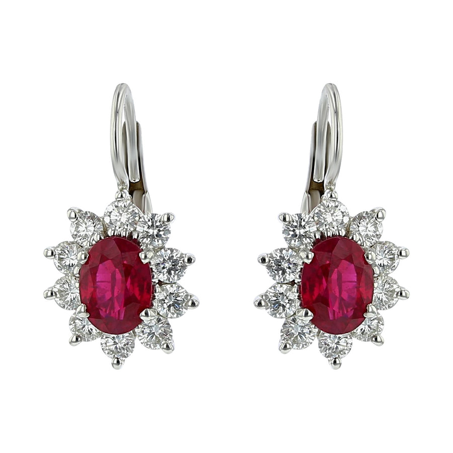 Platinum and 18K White Gold Ruby Diamond Earrings