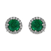 Zambian Emerald and Diamond Halo Stud Earrings