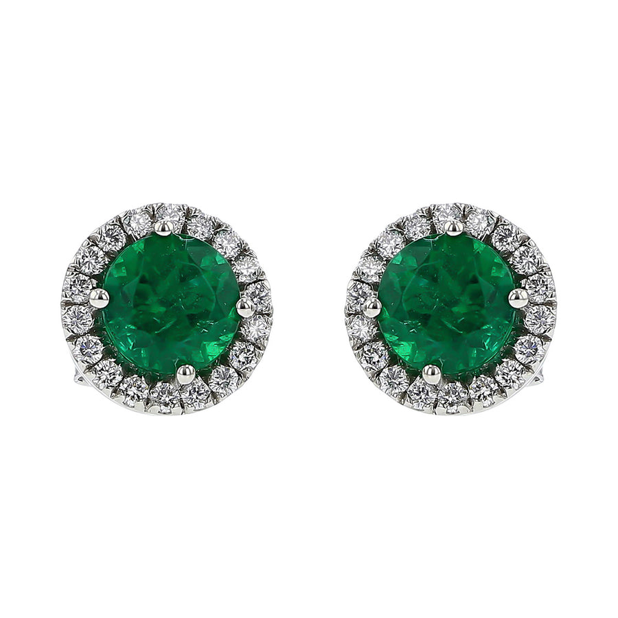 Zambian Emerald and Diamond Halo Stud Earrings