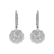 18K White Gold Brilliant Diamond Halo Drop Earrings