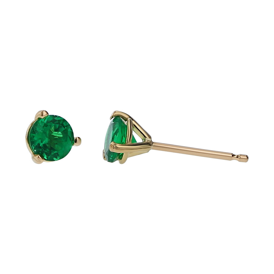18K Yellow Gold Colombian Emerald Stud Earrings
