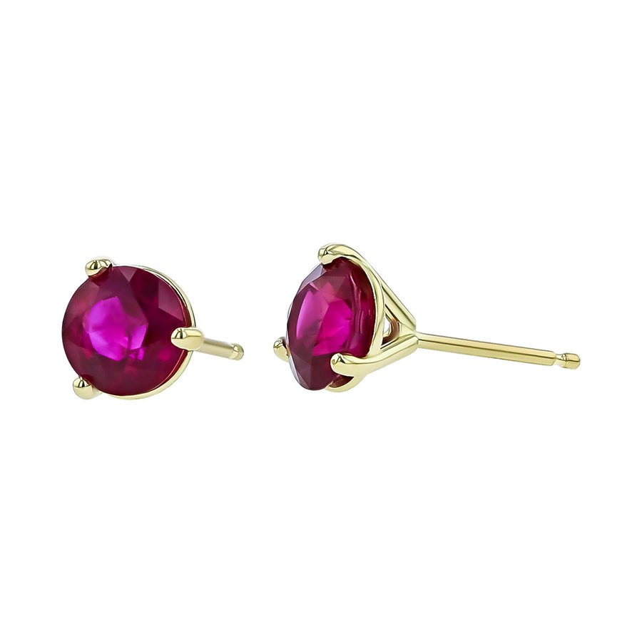 18K Yellow Gold Burma Ruby Stud Earrings