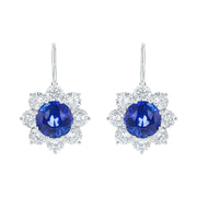 Sri Lankan Sapphire and Diamond Halo Drop Earrings