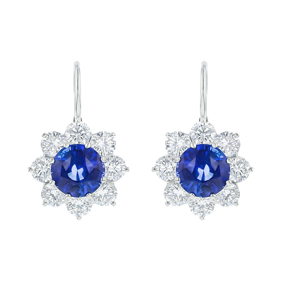 Sri Lankan Sapphire and Diamond Halo Drop Earrings