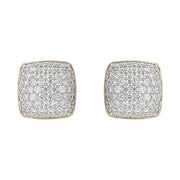 Cushion Shaped Diamond Stud Earrings in Platinum and 18K Gold