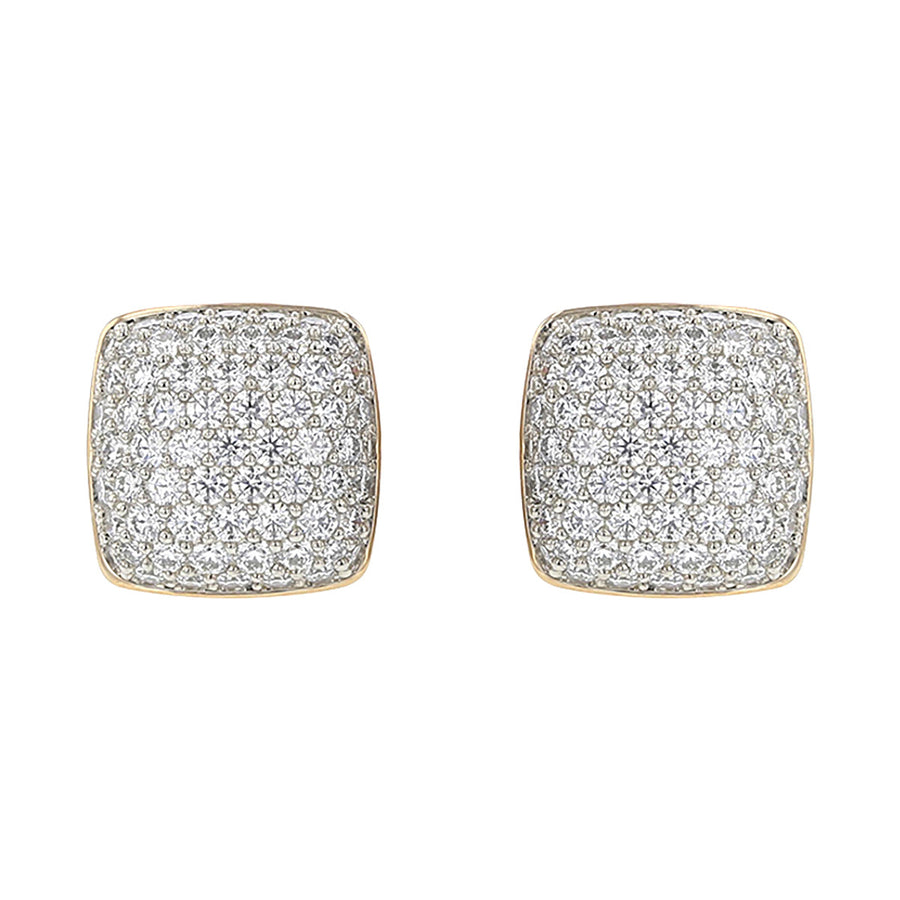 Cushion Shaped Diamond Stud Earrings in Platinum and 18K Gold