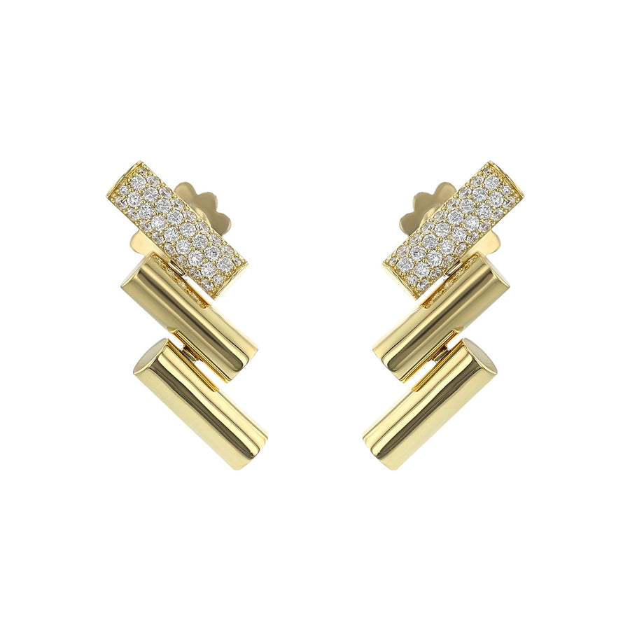 18K Domino Yellow Gold and Diamond Accent Earrings