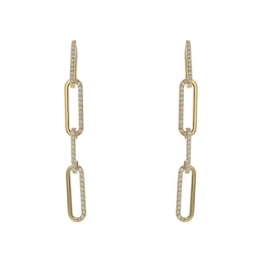 18K Yellow Gold Diamond Oval Link Drop Earrings