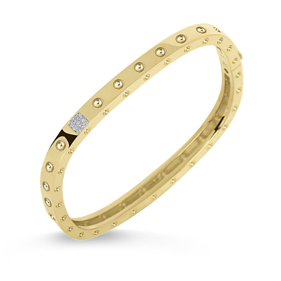 18K Gold 1 Row Square Bangle with Diamonds