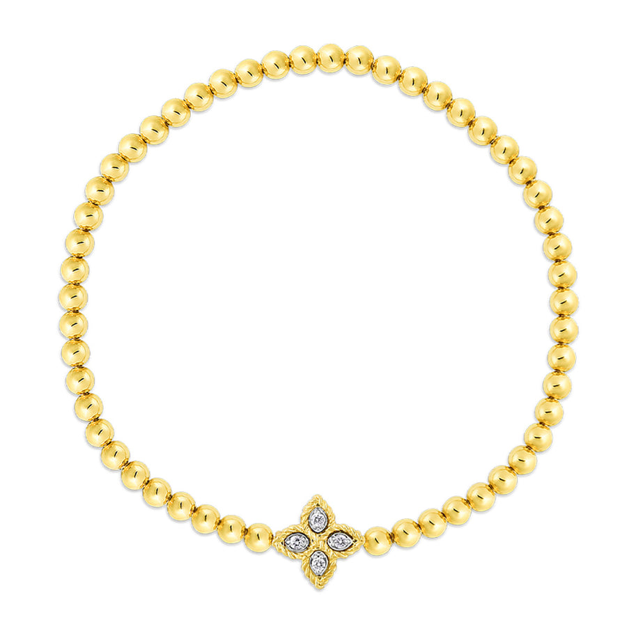 18K Princess Flower Stretch Bracelet with Small Diamond Flower