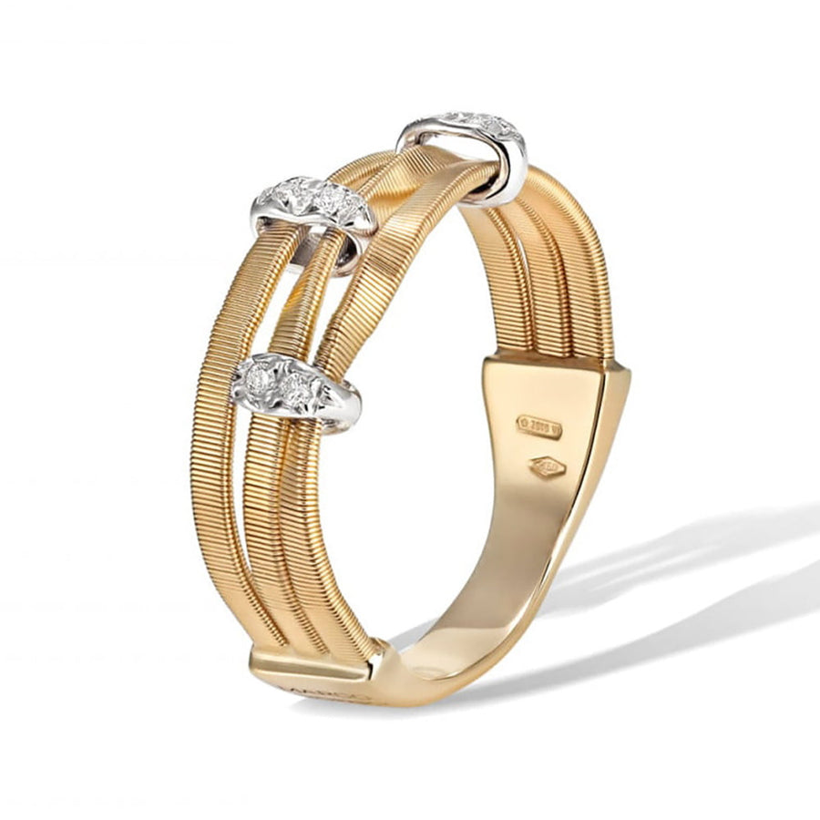 18K Yellow Gold and Diamond Three Strand Ring