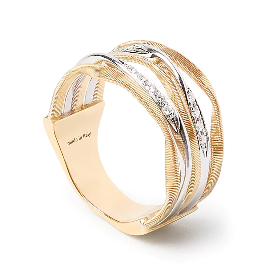 18K Yellow Gold and Diamond Small Multi Strand Ring