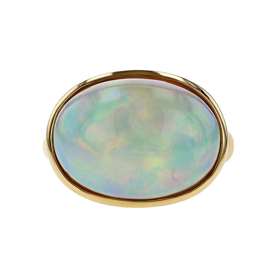 14K Yellow Gold Ethiopian White Cabochon Opal Ring