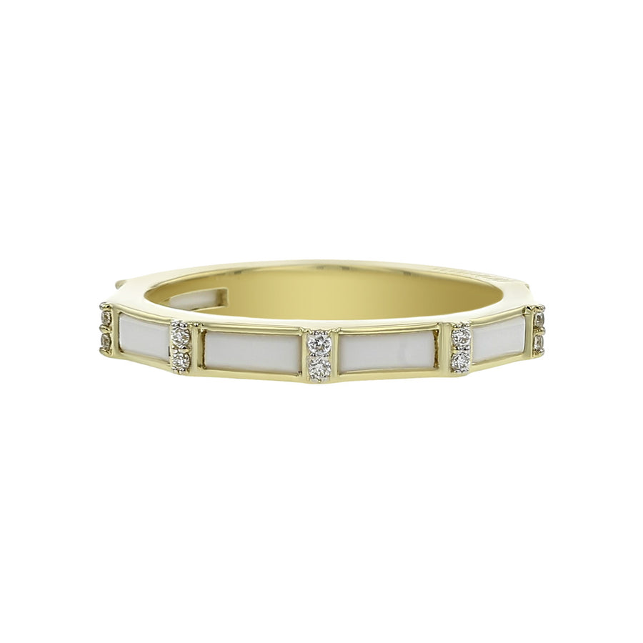 18K Yellow Gold White Onyx and Diamond Band