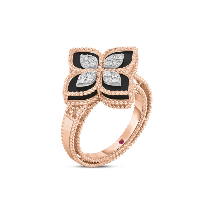 Princess Flower Black Jade and Diamond Ring