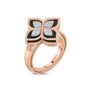 Princess Flower Black Jade and Diamond Ring