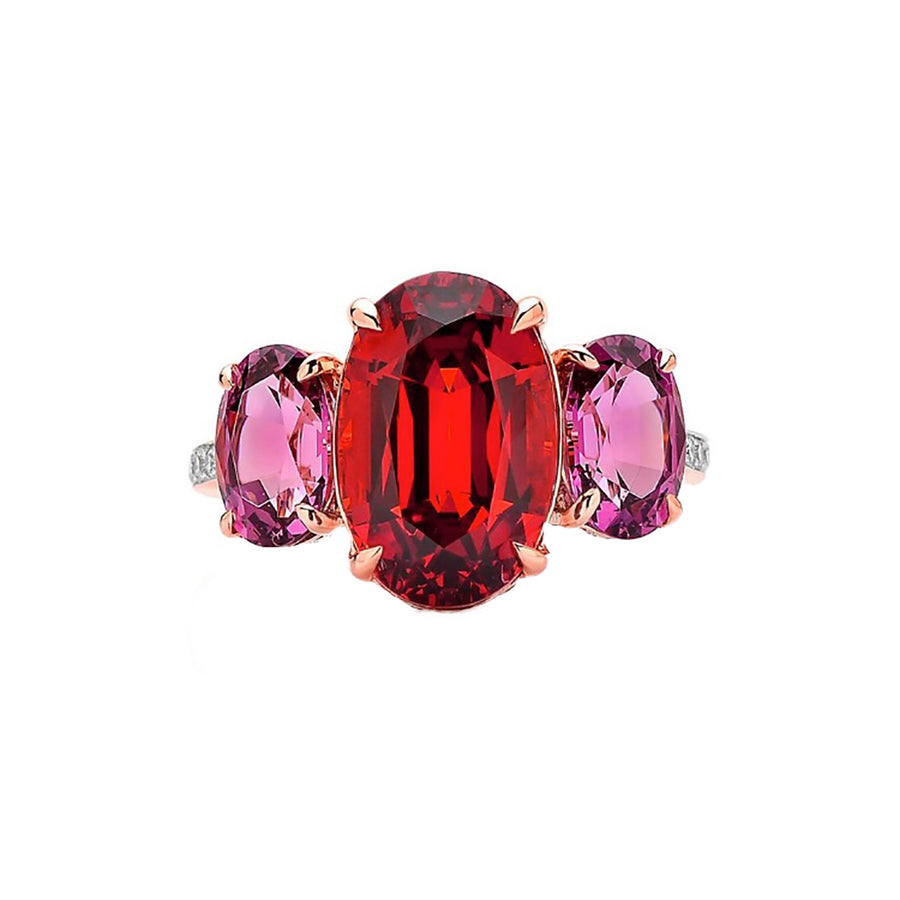 Mandarin and Rhodolite Garnet Ring with Diamonds