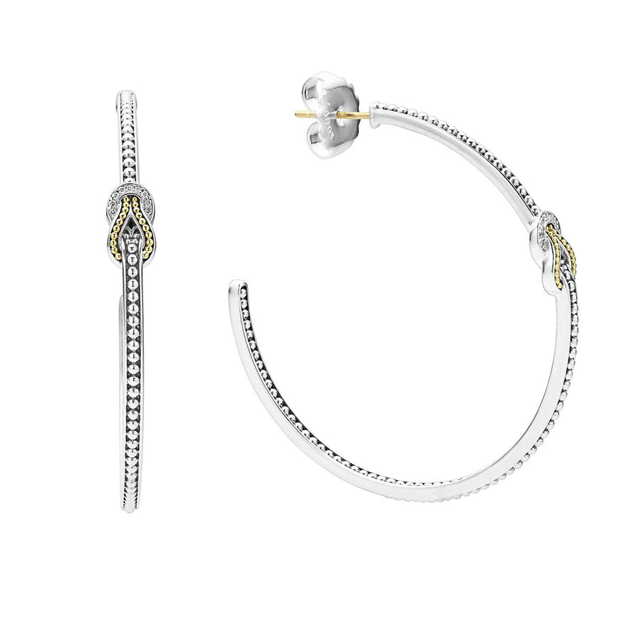 Two Tone Knot Diamond Hoop Earring
