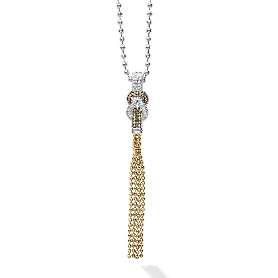 Two Tone Knot Diamond Tassel Pendant Necklace