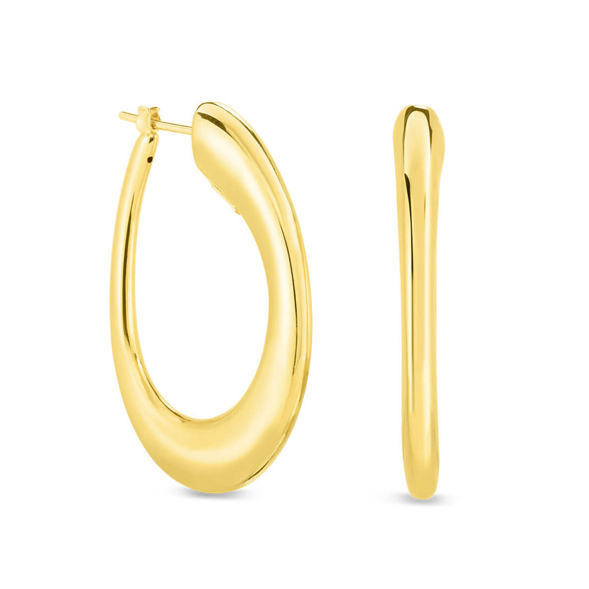 18K YELLOW DESIGNER GOLD CONTOURED & TWISTED HOOP EARRING