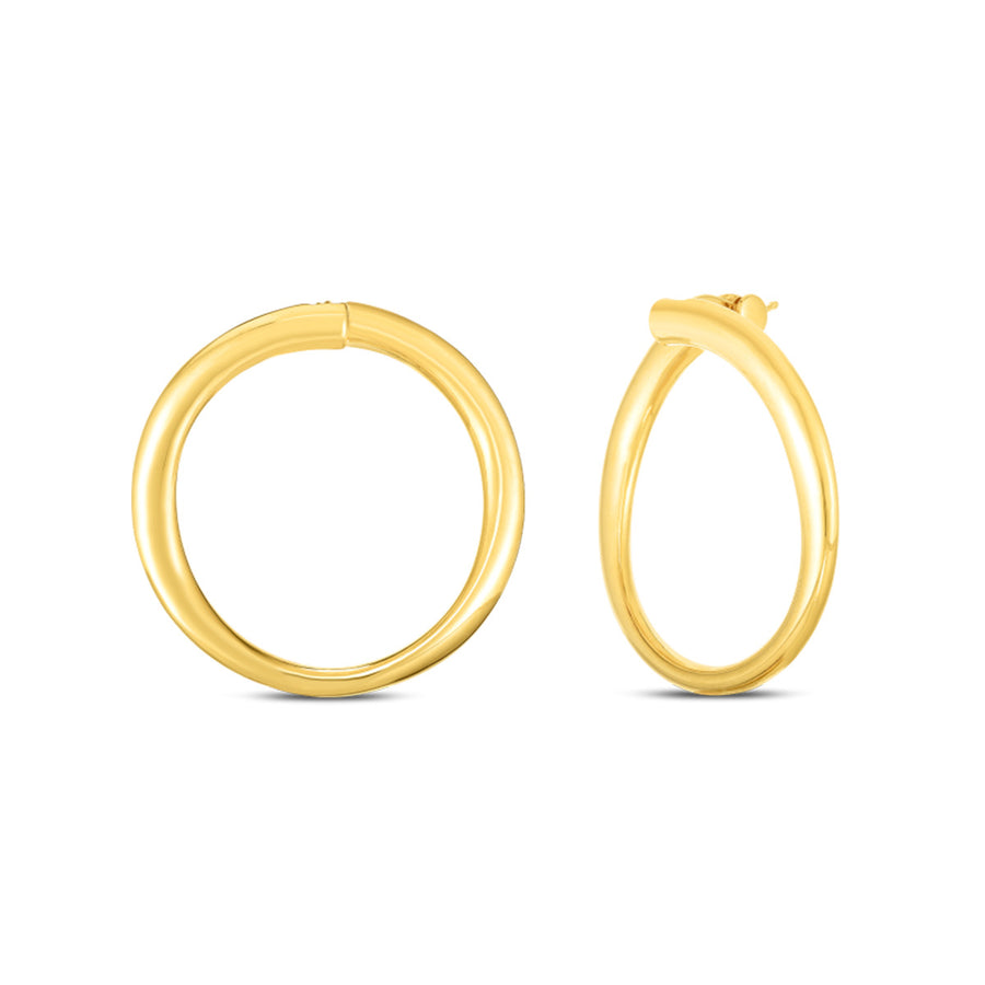 18K Y Contoured 40mm Round Hoop Earrings