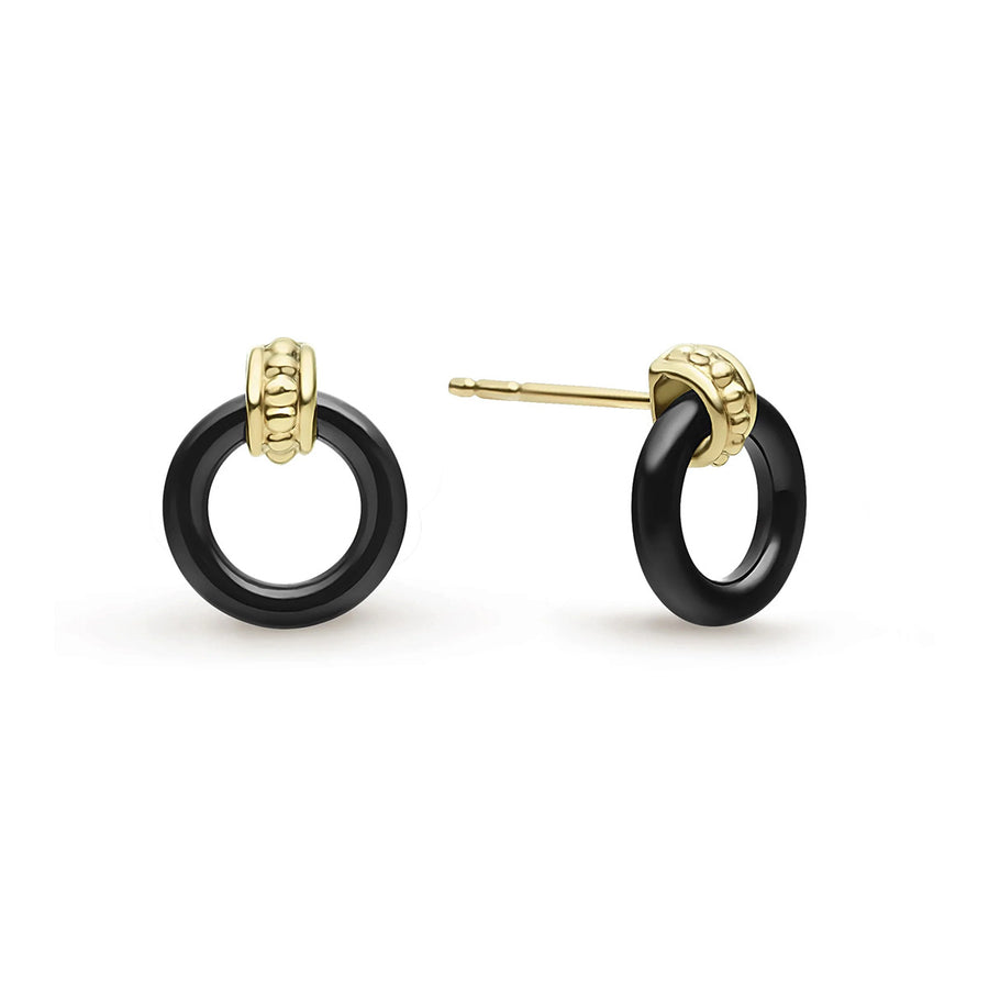 18k Gold Black Ceramic Circle Stud Earrings