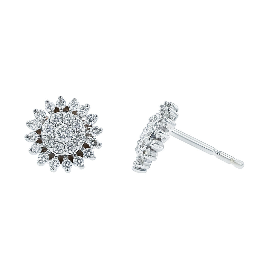 18K White Gold and Diamond Sunburst Stud Earrings