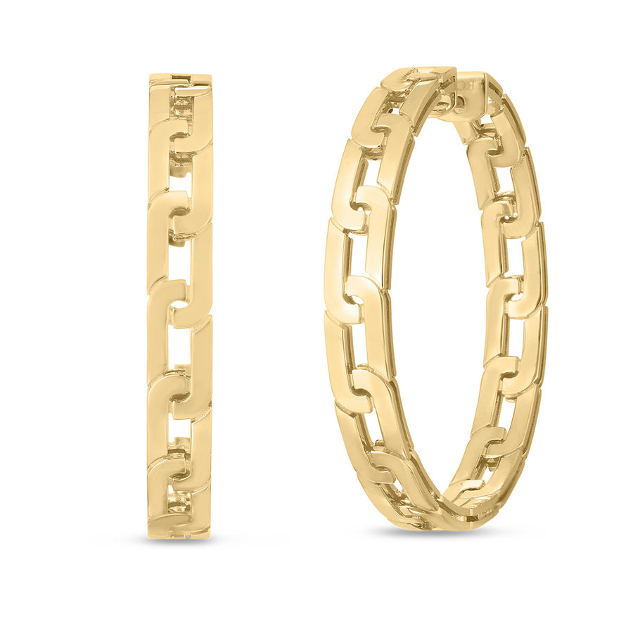 18K Yellow Gold Navarra Chain Link 35mm Hoop Earrings