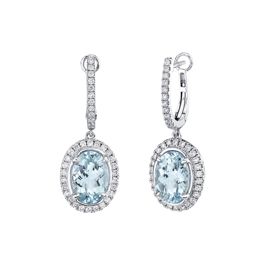 Aquamarine 14k White Gold Huggies with Diamonds