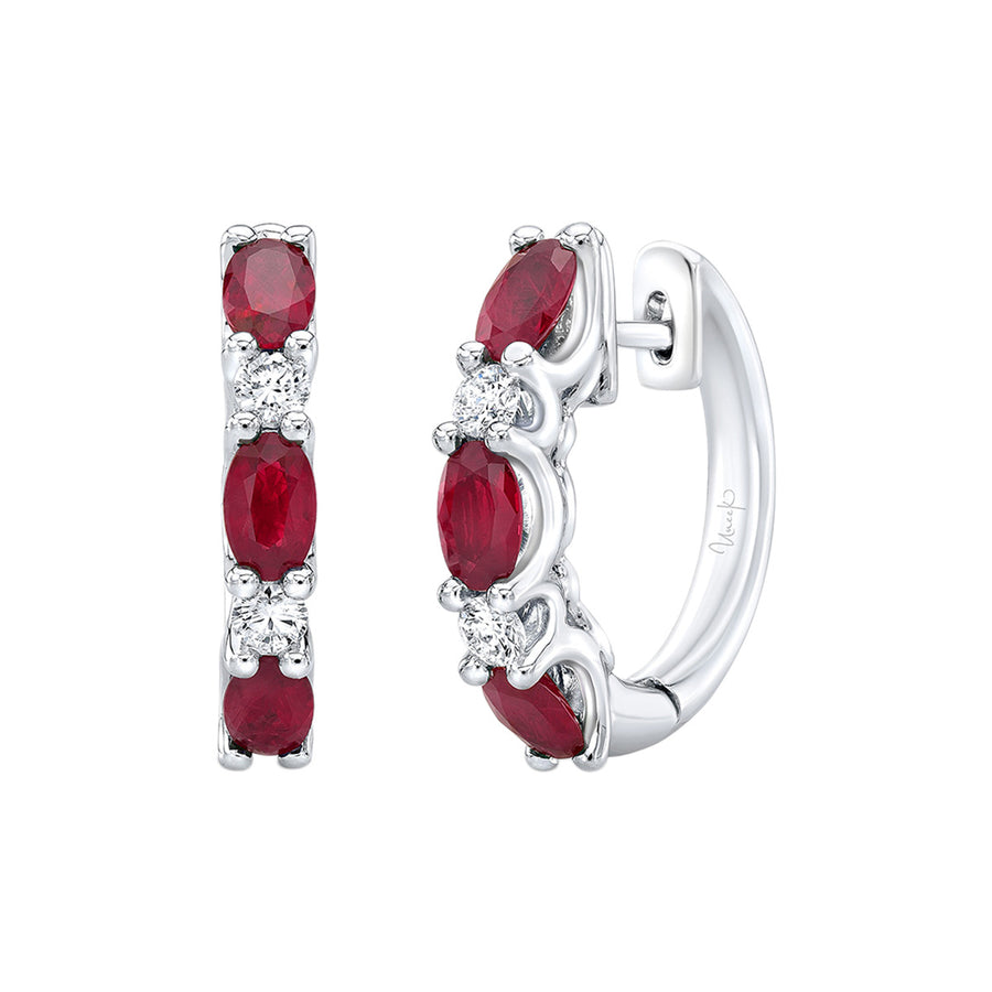 Ruby and Diamond Hoop Earrings