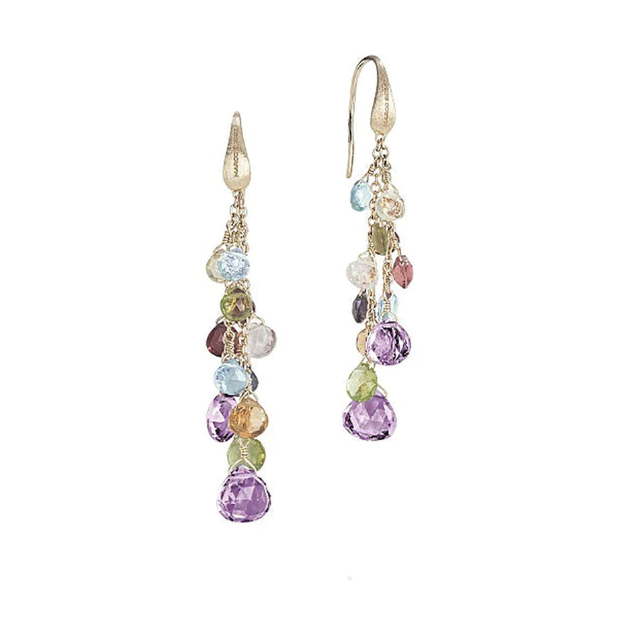 18K Yellow Gold Mixed Gemstone Multi Strand Earrings