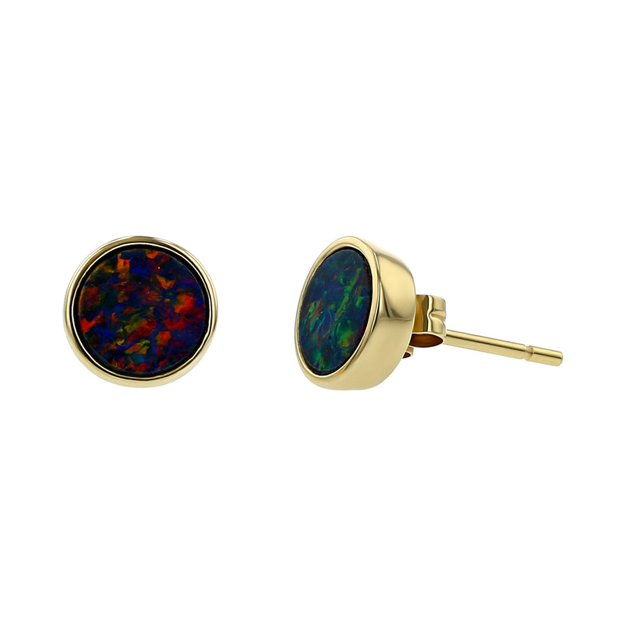 14K Yellow Gold Black Opal Stud Earrings
