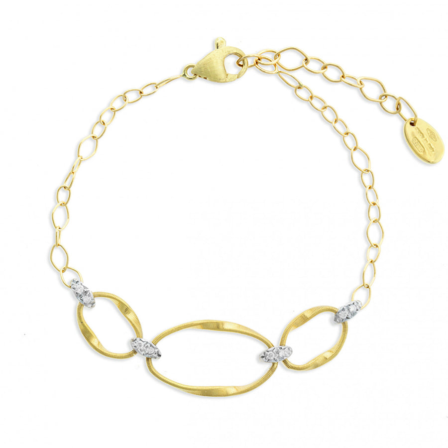 18K Yellow Gold and Diamond Link Three Station Bracelet