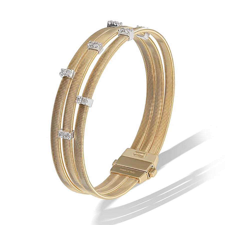 18K Yellow Gold and Diamond Triple Strand Bracelet