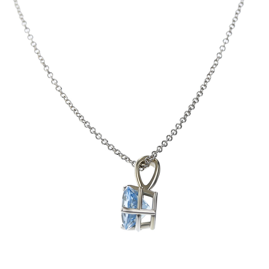 14K White Gold Round Aquamarine Pendant Necklace