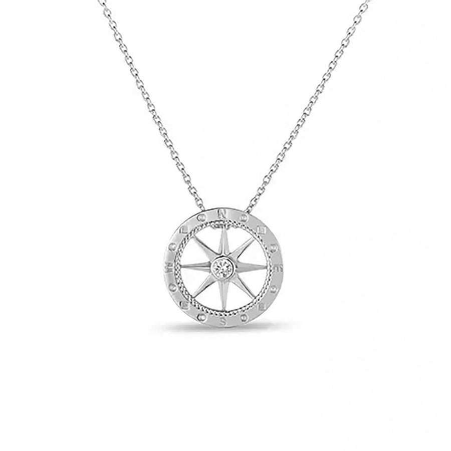 18K White Gold Diamond Compass Pendant
