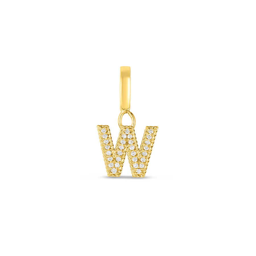 18K Gold Diamond Princess Letter W Charm