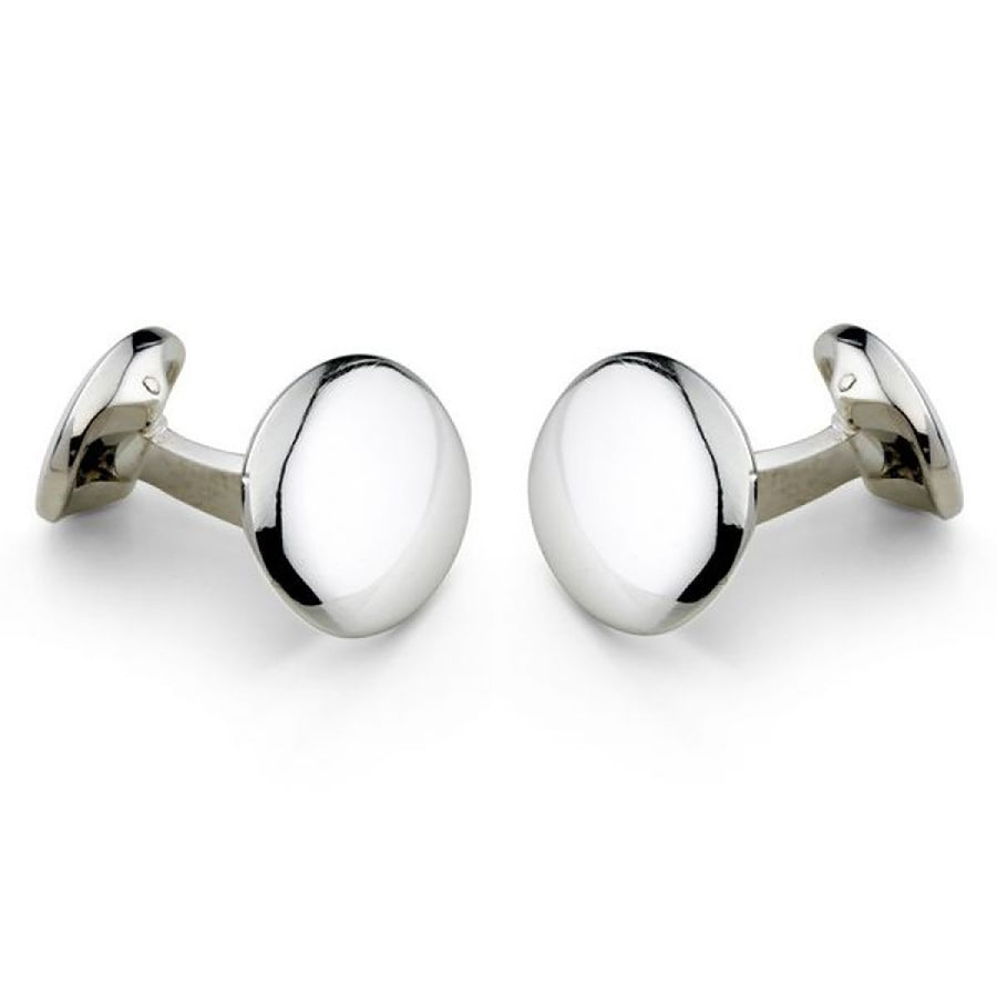 Sterling Silver Plain Domed Oval Cufflinks
