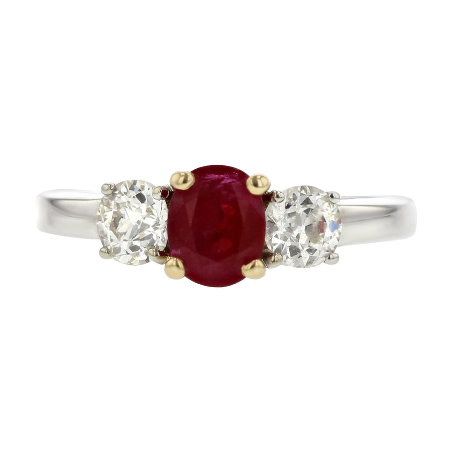 Two-Tone 14K Ruby and Diamond Three Stone Ring