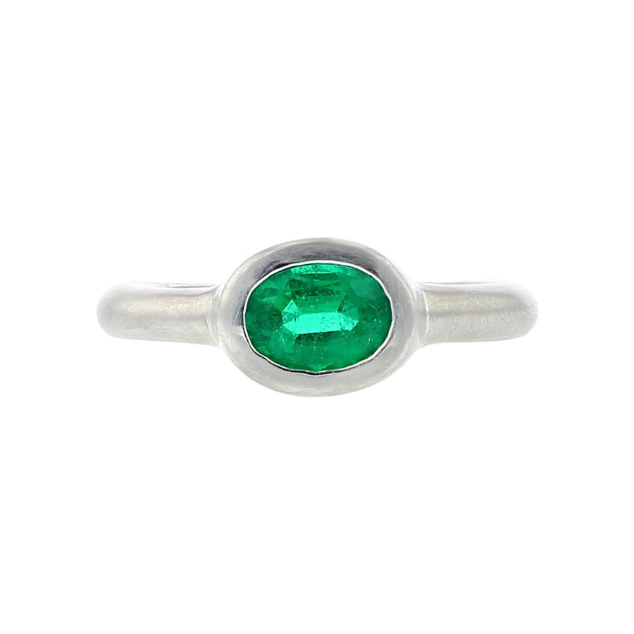 Bezel-Set Emerald Matte Finish 14K White Gold Ring