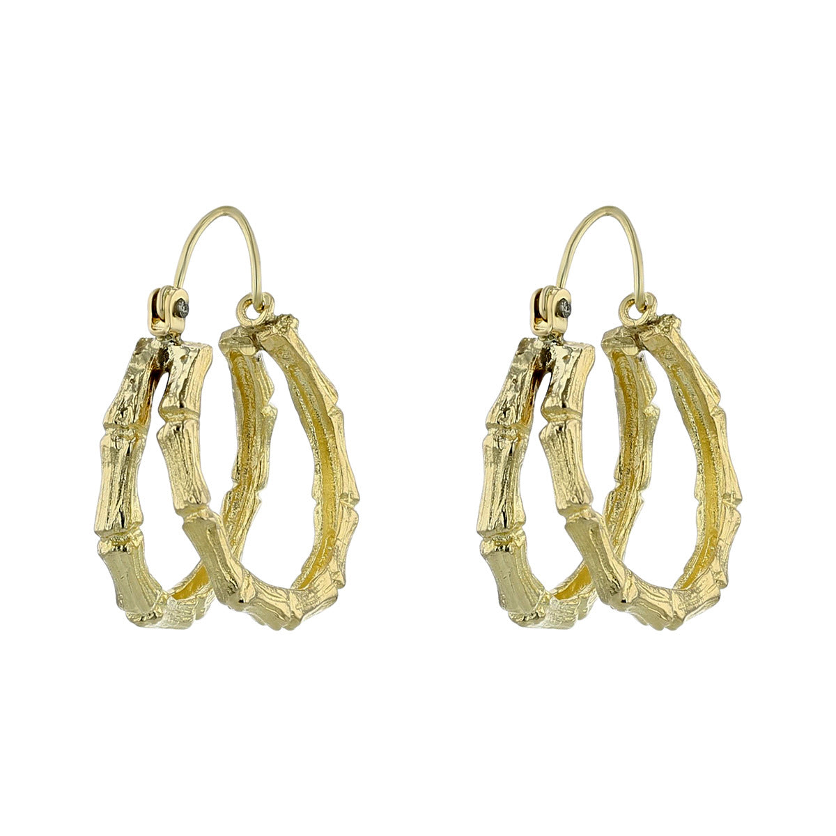 14K Yellow Gold Bamboo Double Hoop Earrings | Sylvan\'s Jewelers