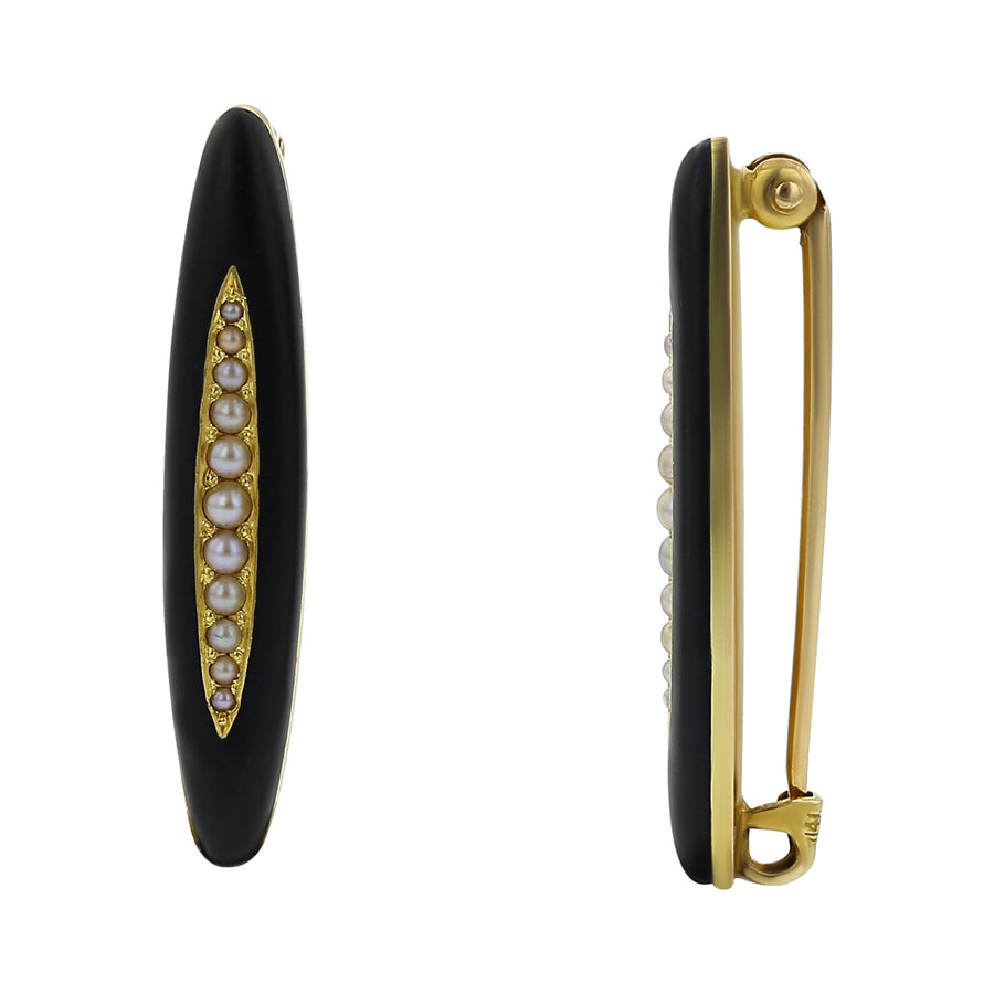 Pair of Black Enamel 14K Yellow Gold Pearl Pins
