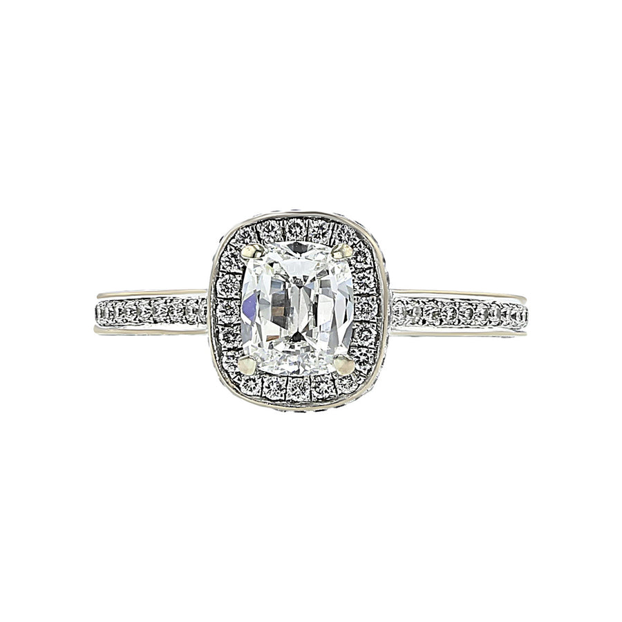 Diamond Halo Engagement Ring in 18K White Gold