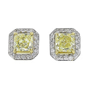 Fancy Yellow Radiant Cut Halo Diamond Stud Earrings